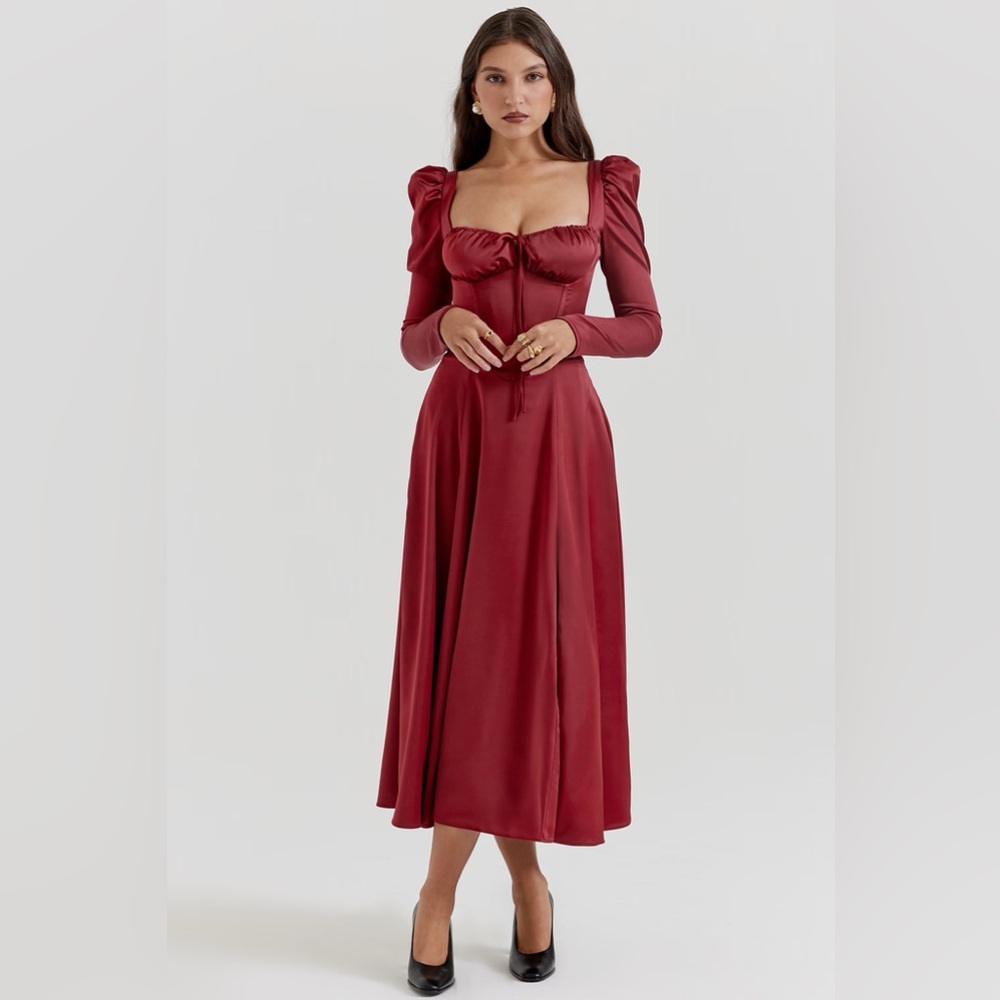 House of CB Sebille Long Sleeve Corset Midi Cocktail Dress NWT